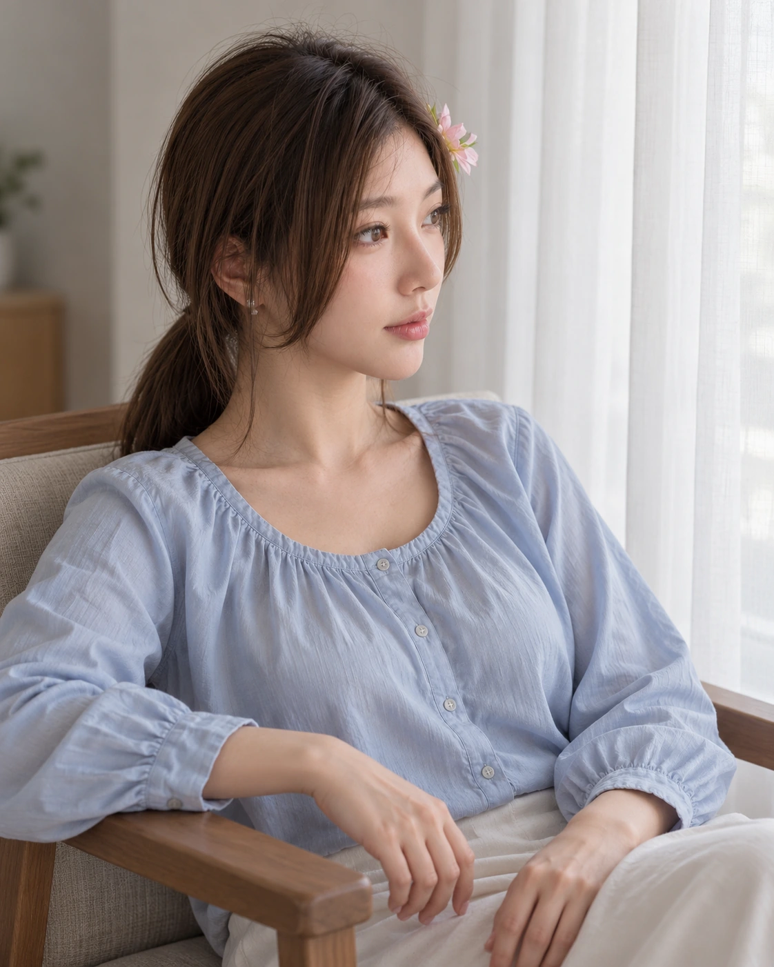 이사야 · 블루 블라우스 · 창가의 여유